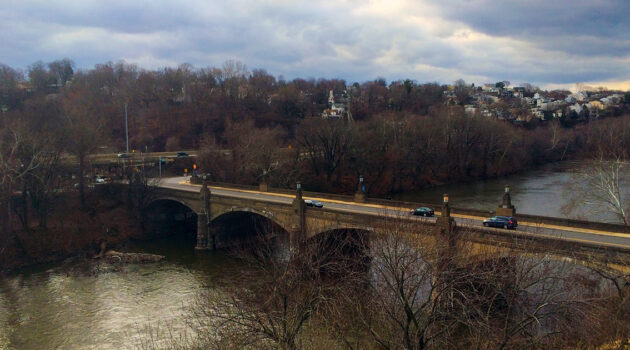 Looking at Belmont Hills from the Cynwyd Trail Bridge