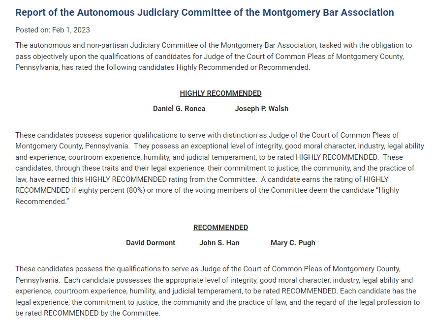 Montco 2023 Judicial Recommendations