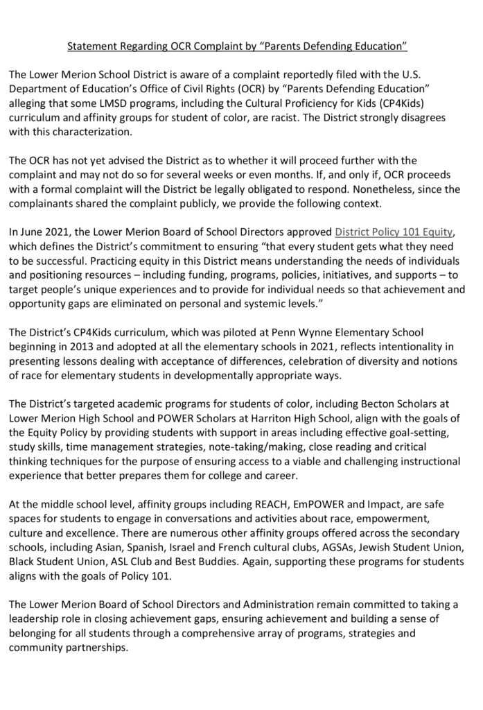 Statement Regarding OCR Complaint