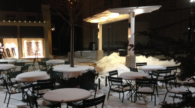 Tables and Chairs at Suburban Square after Snow Storm FB