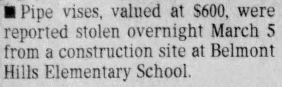 Belmont Hills Stolen