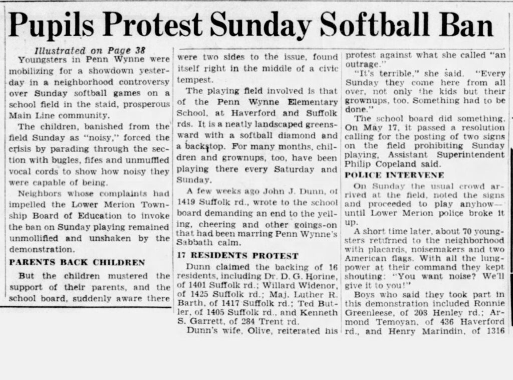Penn Wynne Sunday Softball