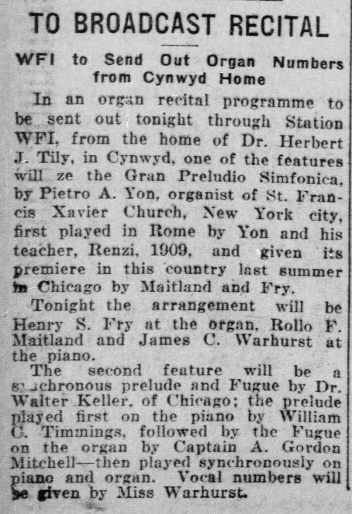 Cynwyd Organ Recital on Radio