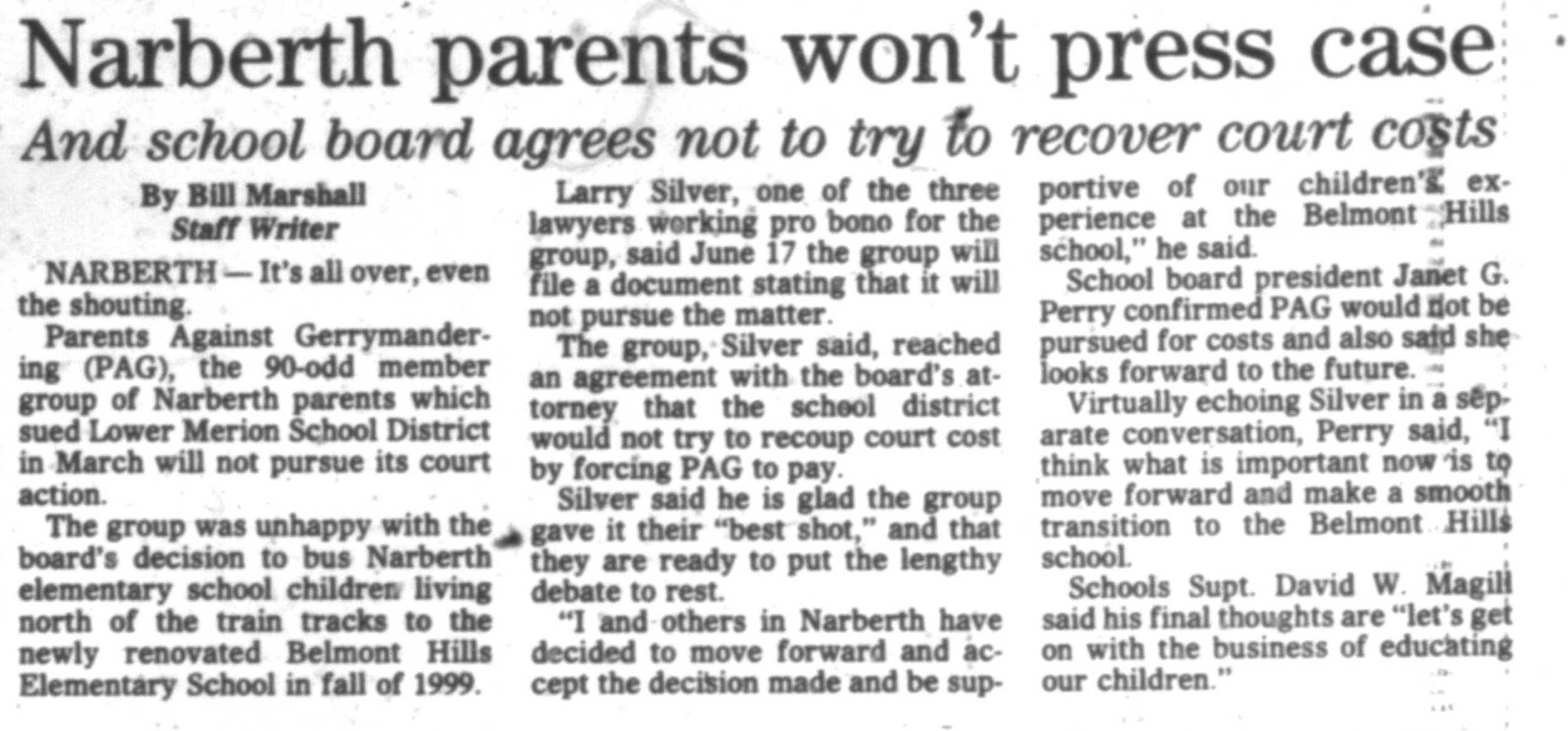 Narberth Parents won't press