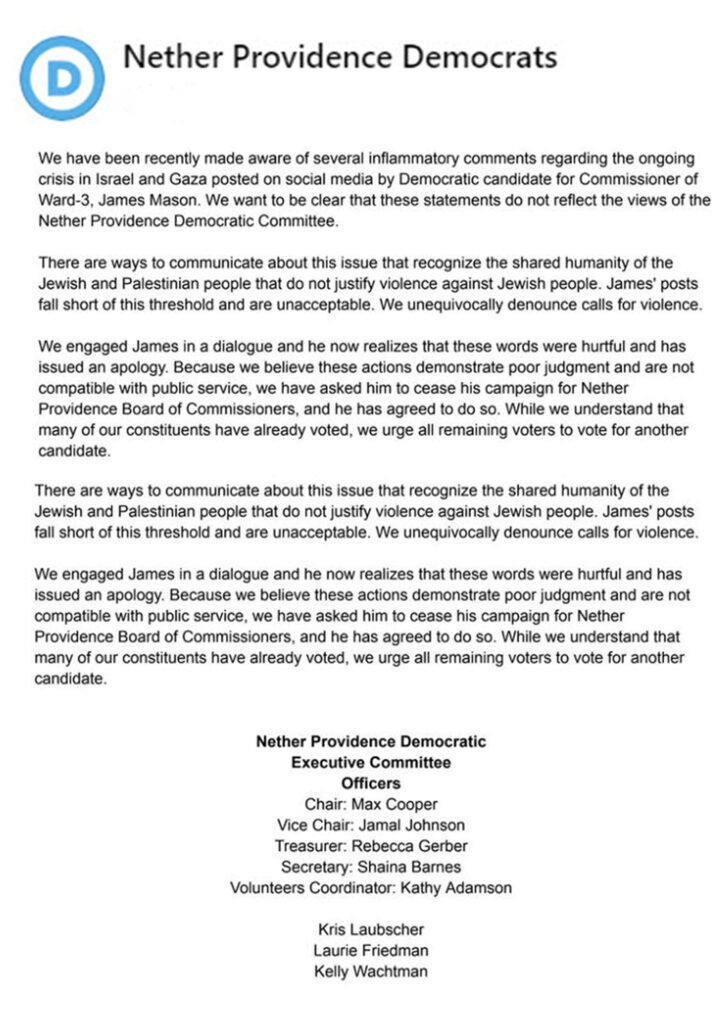 Nether Providence Democrat James Mason