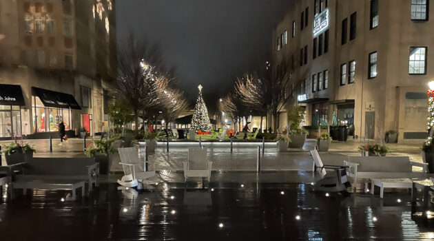 Ardmore Suburban Square at night FB